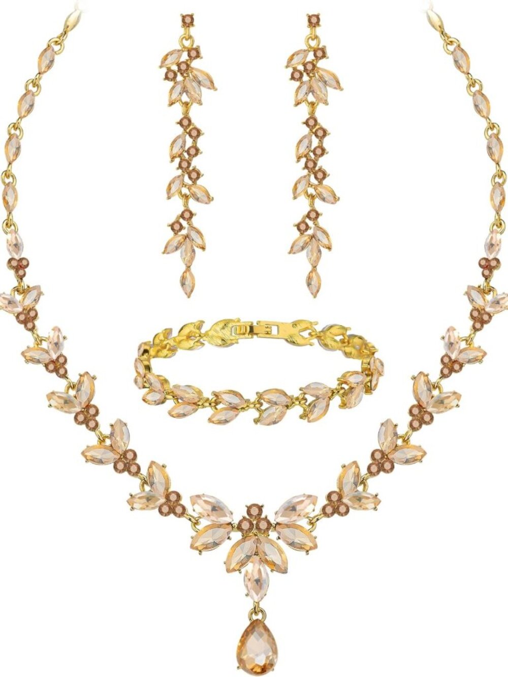 Elegant Wedding Jewelry Set for Bride & Bridesmaids - Crystal Necklace, Earrings